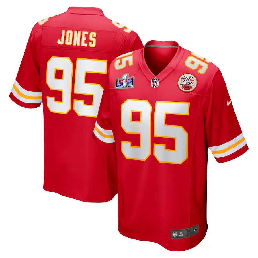Men's Kansas City Chiefs Chris Jones #95 Red Super Bowl LVIII Game Jersey1
