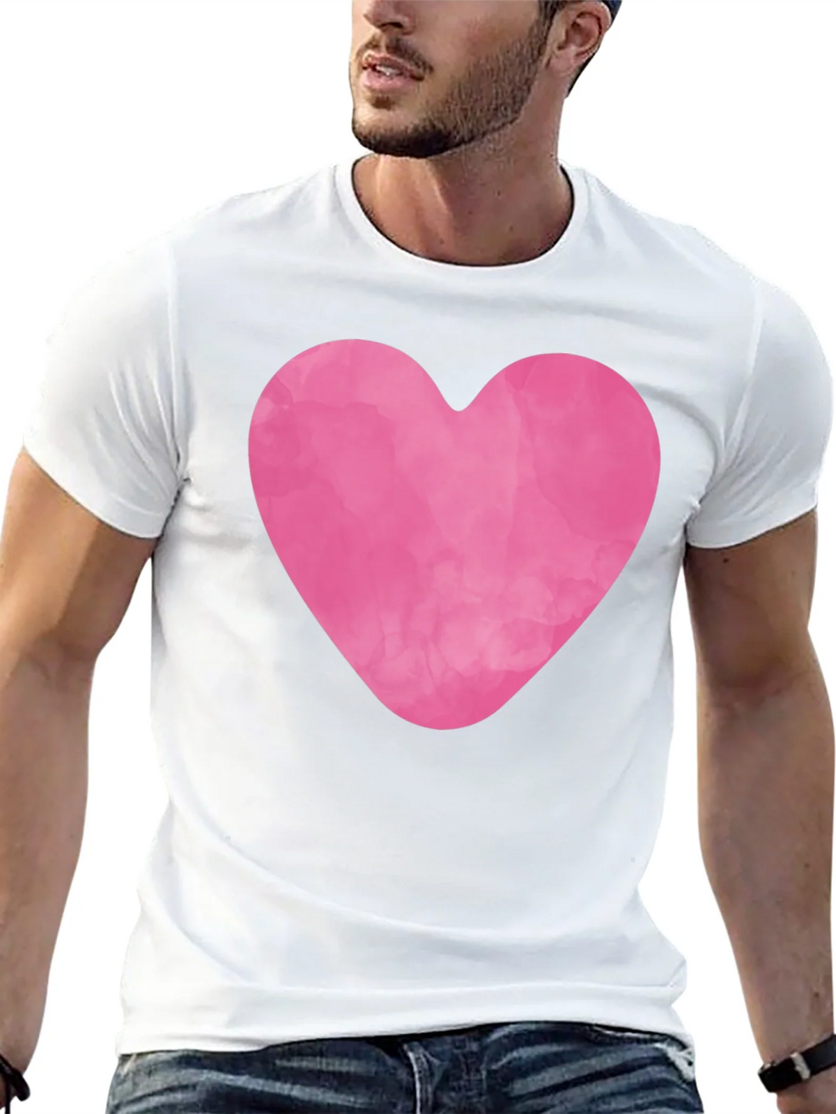 Pink Heart Graphic Black Tee