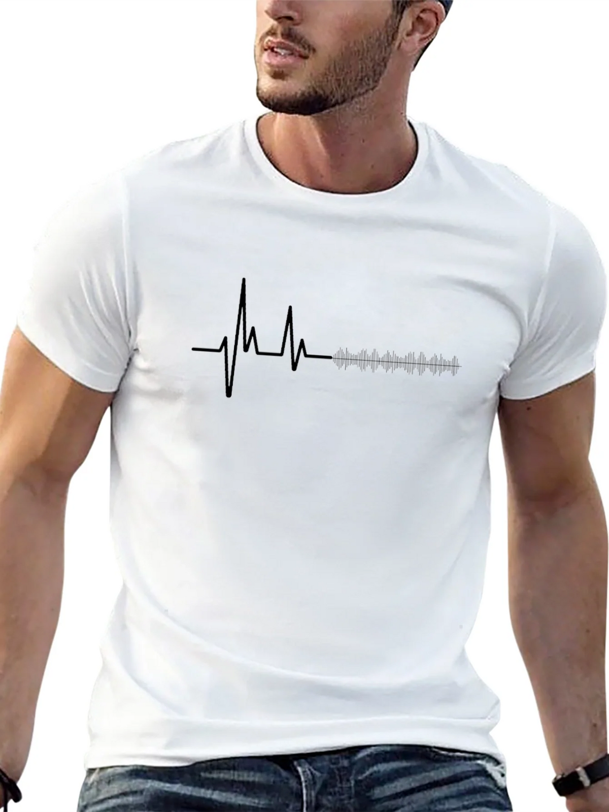 Heartbeat Rhythm Graphic Tee - Stylish Black T-Shirt