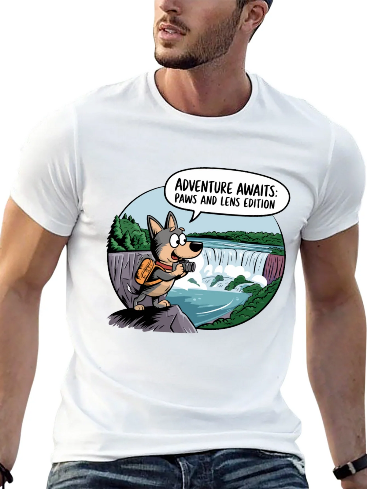 Adventure Awaits Dog T-Shirt Paws & Lens Edition