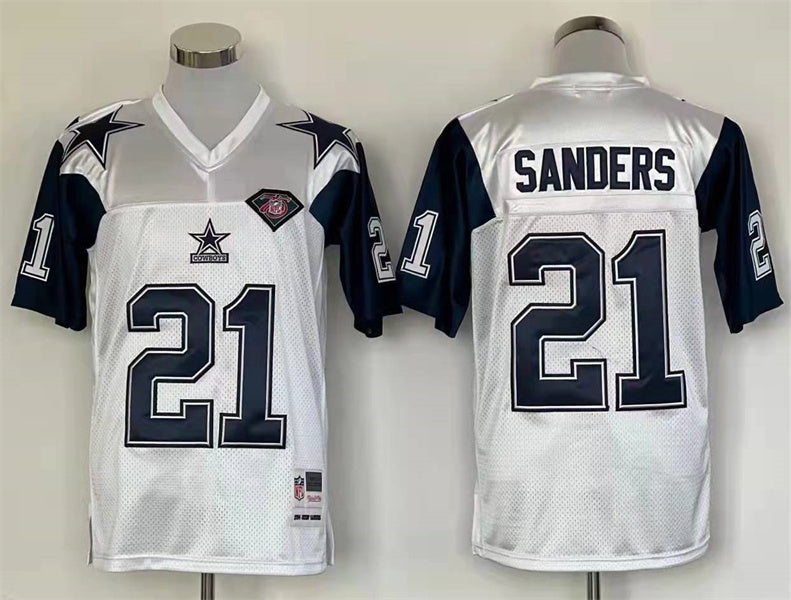 Men's Dallas Cowboys Deion Sanders White Legacy Replica Jersey1