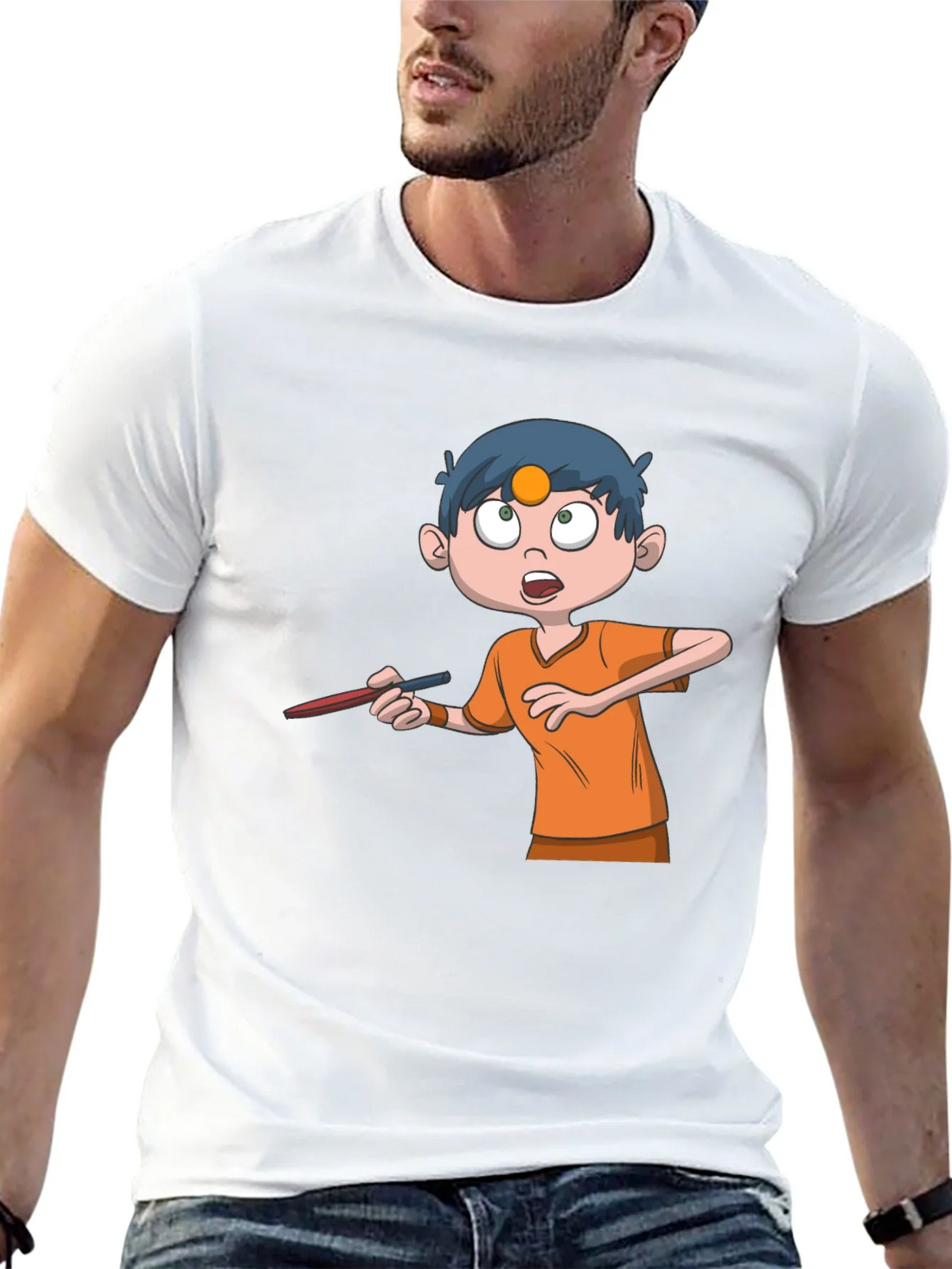 Cartoon Boy Graphic Tee - Black Cotton T-Shirt