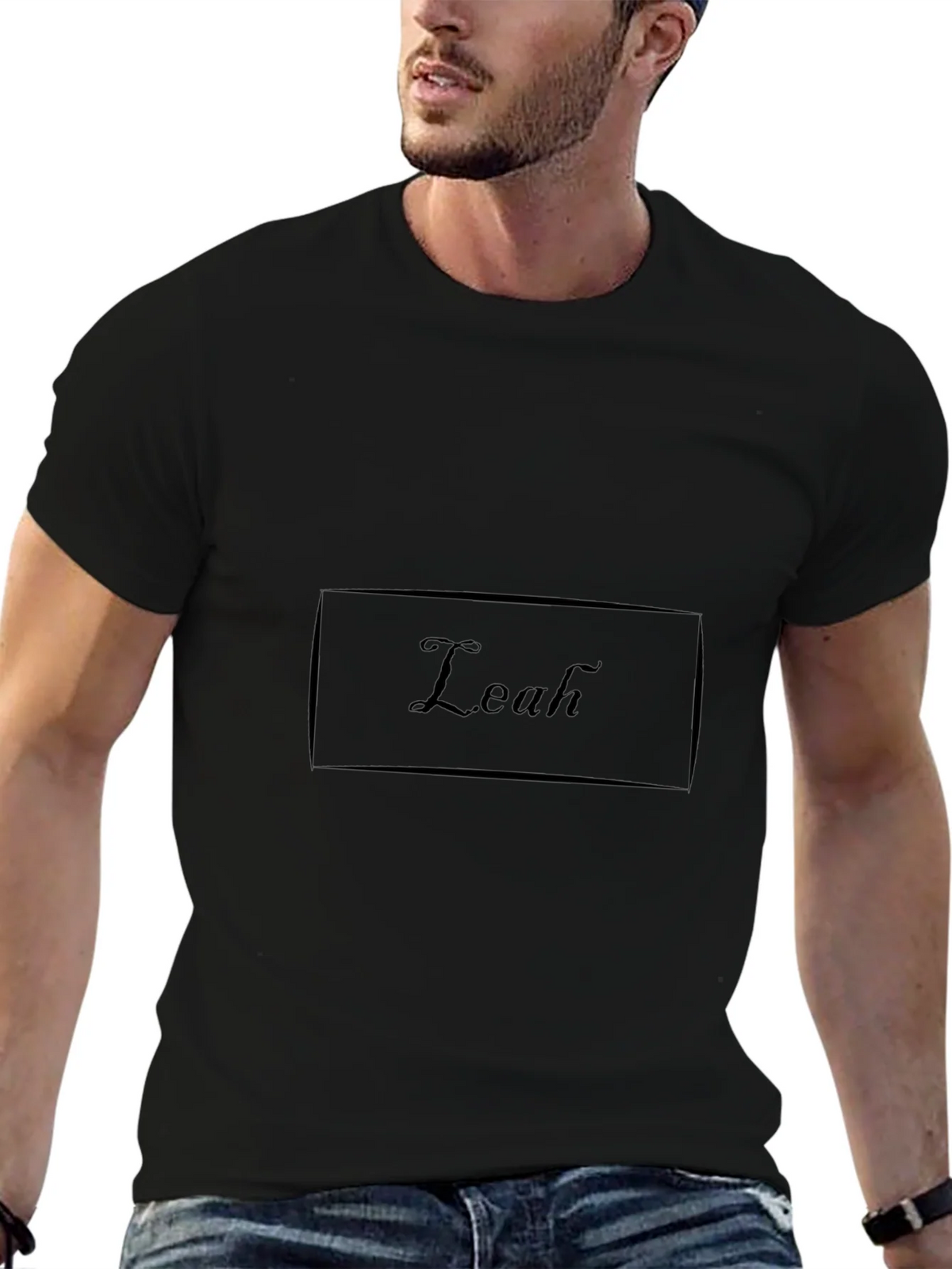 Personalized Leah Black Cotton T-Shirt