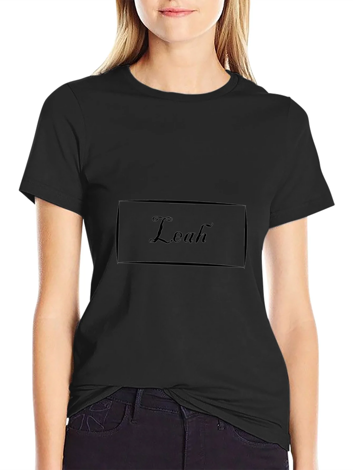 Personalized Leah Black Cotton T-Shirt