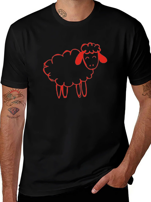 Black T-Shirt with Red Sheep Graphic