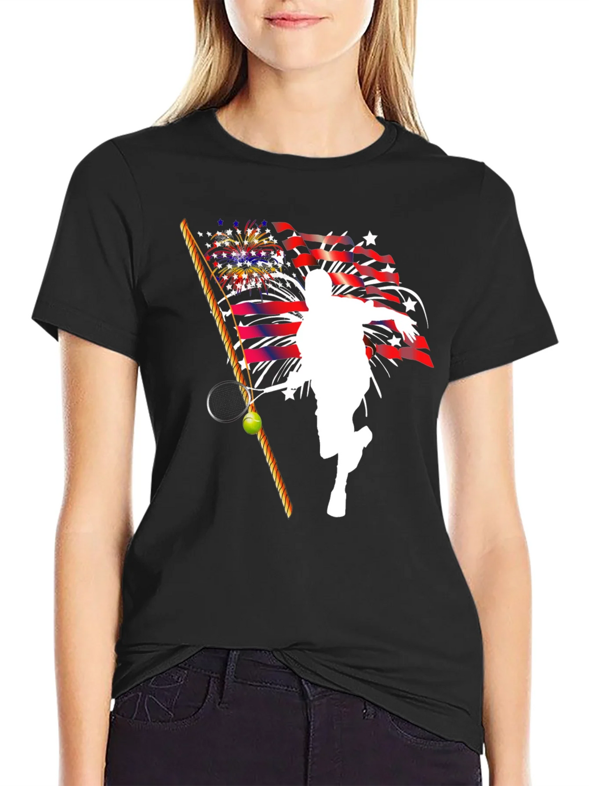 Patriotic Tennis Player Graphic T-Shirt