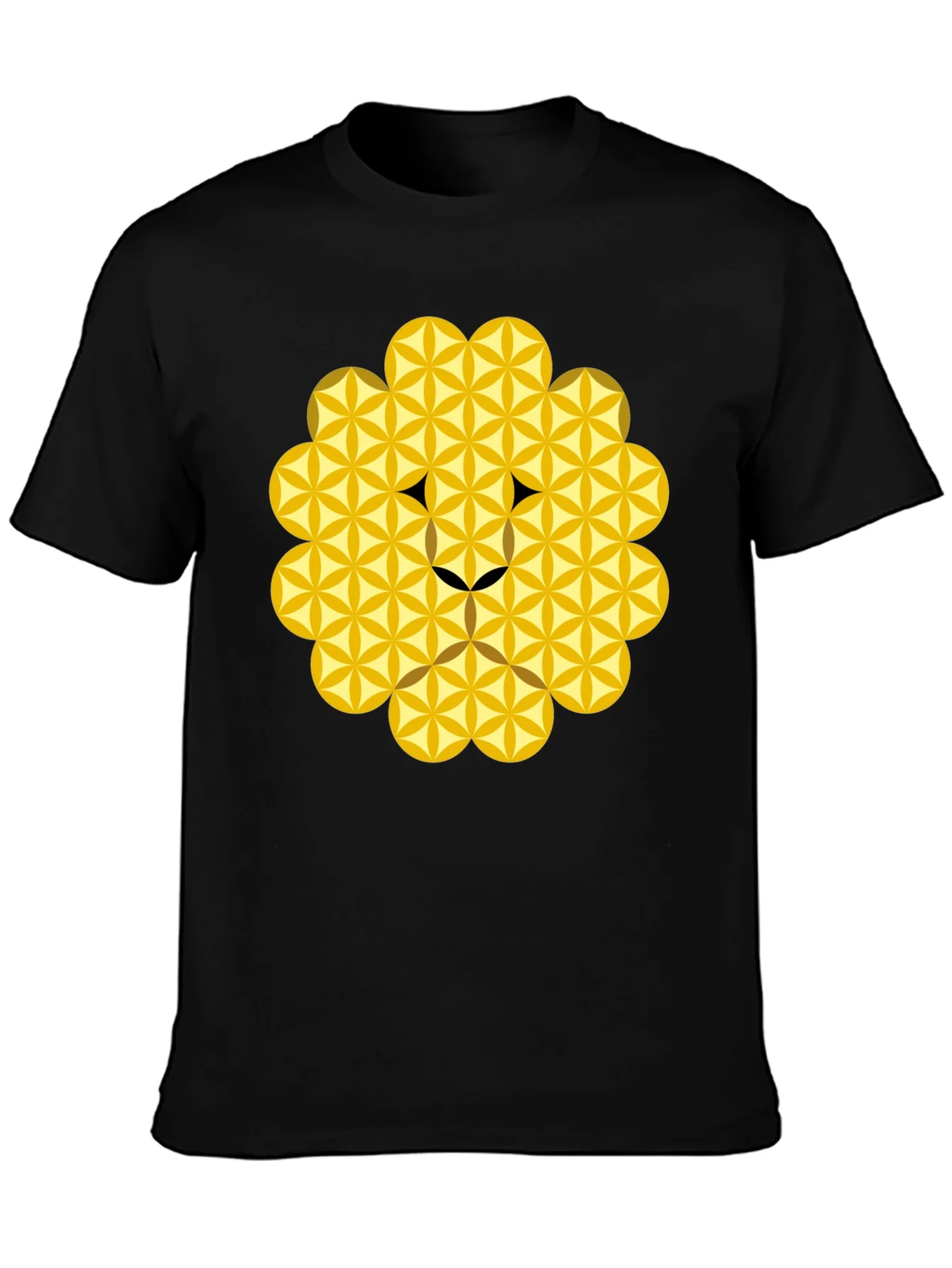 Geometric Flower of Life Lion Head Black T-Shirt