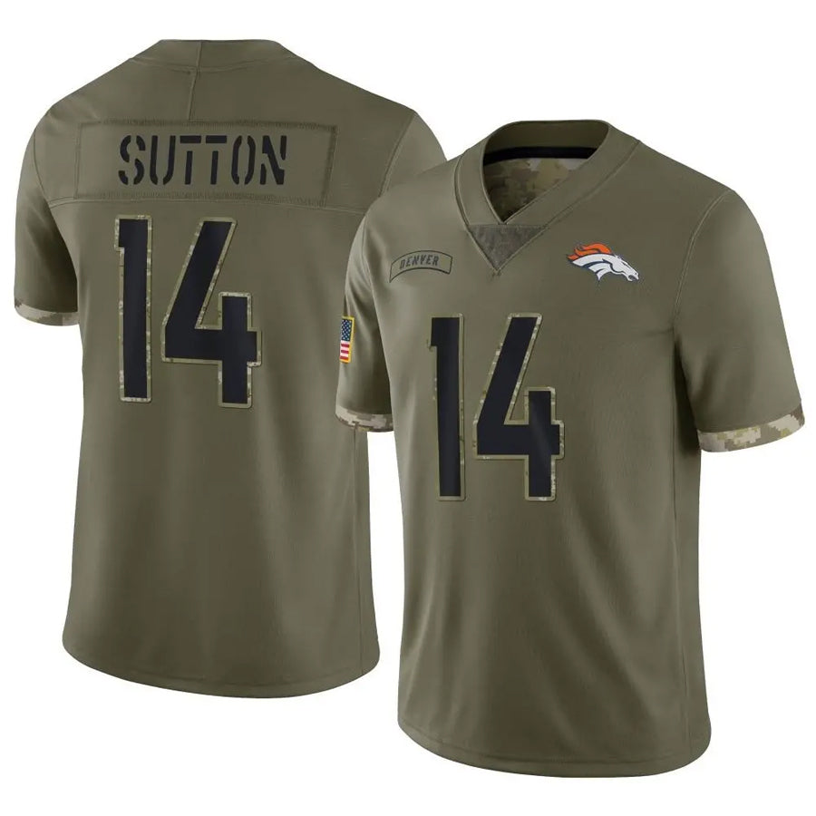 D.Broncos #14 Courtland Sutton Player Limited Salute To Service Olive Football Jerseys