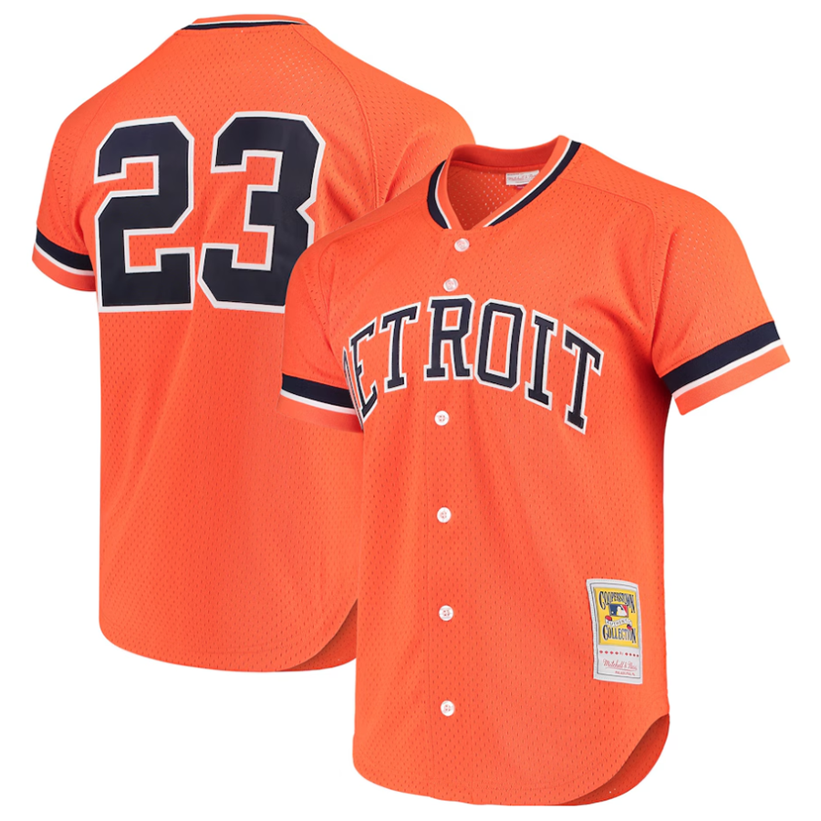 D.Tigers #23 Kirk Gibson Player  Orange Cooperstown Collection Mesh Batting Practice Button-Up Baseball Jerseys