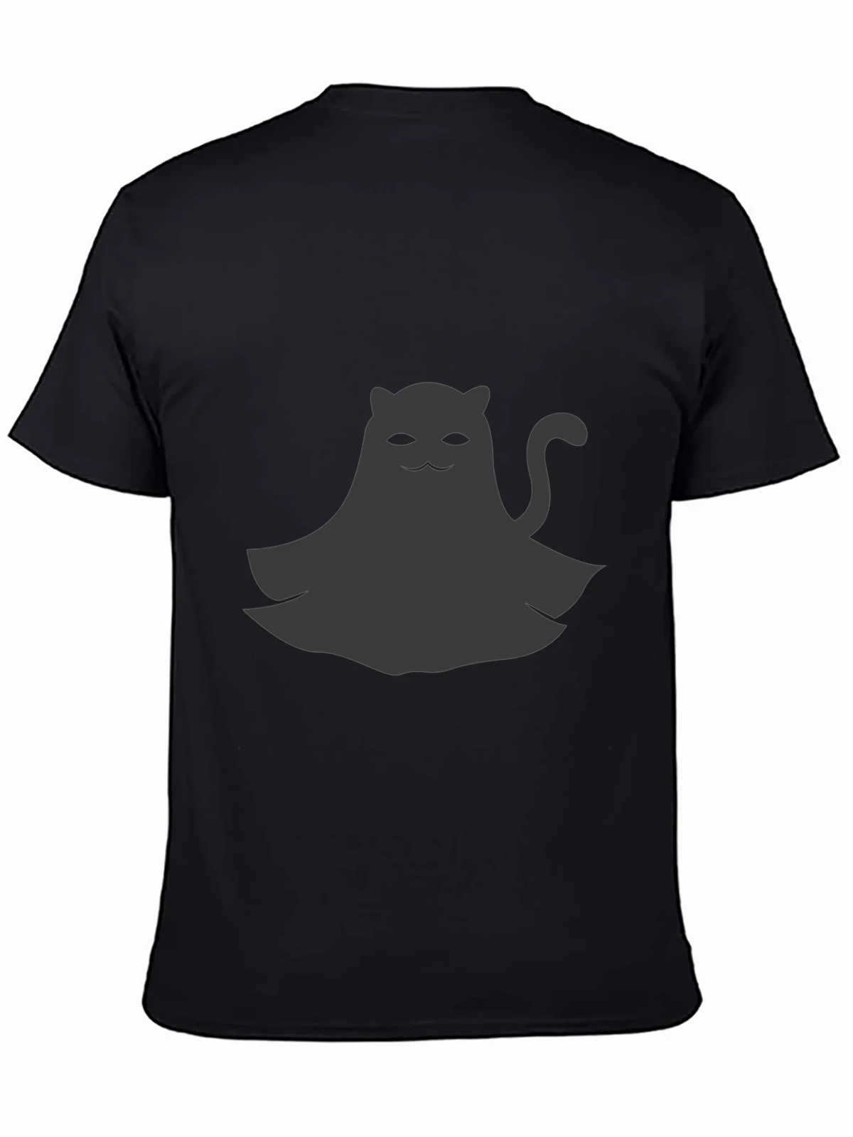 Cute Ghost Cat Graphic Tee - Black