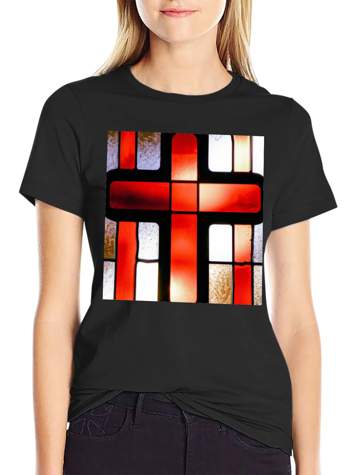 Red Cross Stained Glass Graphic T-Shirt