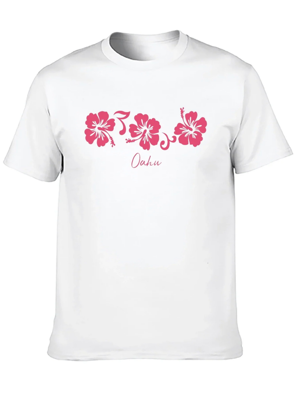 Oahu Pink Hibiscus Flower Graphic Black T-Shirt