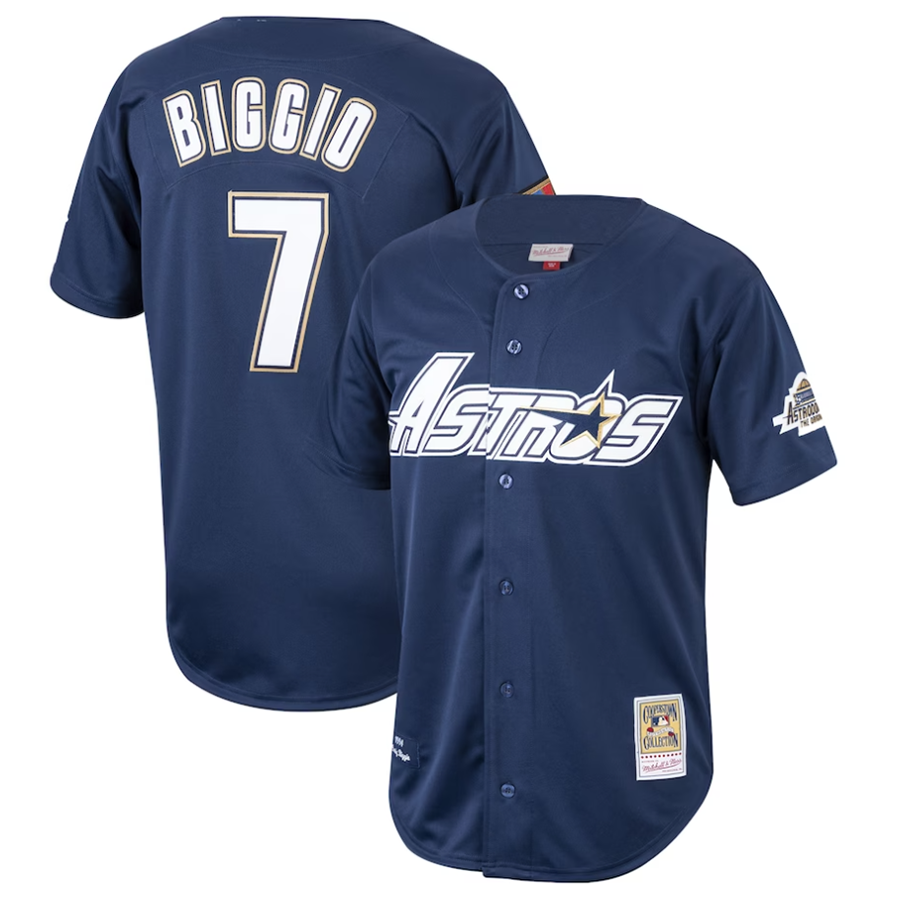 H.Astros #7 Craig Biggio Player  Navy Cooperstown Collection 1994 Authentic Baseball Jerseys