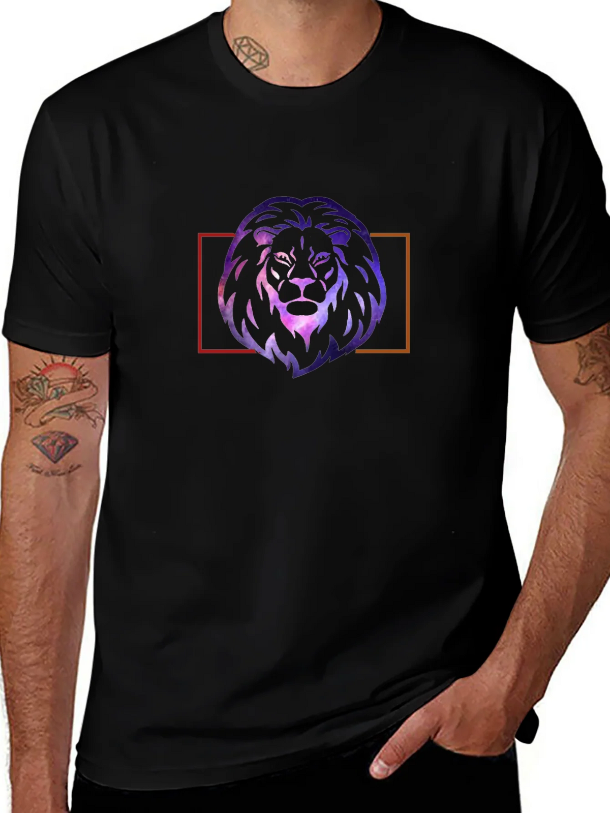Galaxy Lion Graphic Tee - Stylish Mens Black T-Shirt
