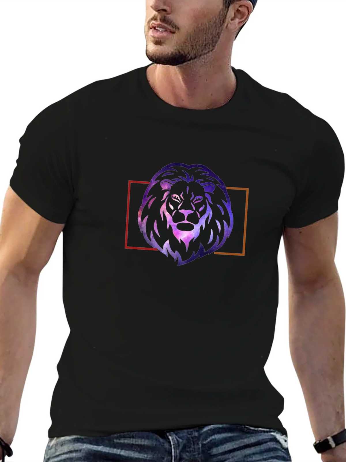 Galaxy Lion Graphic Tee - Stylish Mens Black T-Shirt