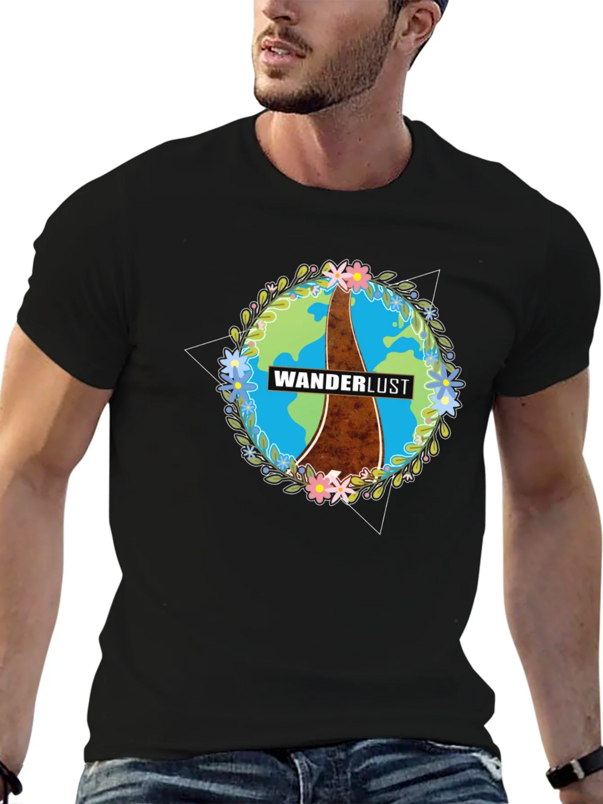 Wanderlust Earth Graphic Black T-Shirt