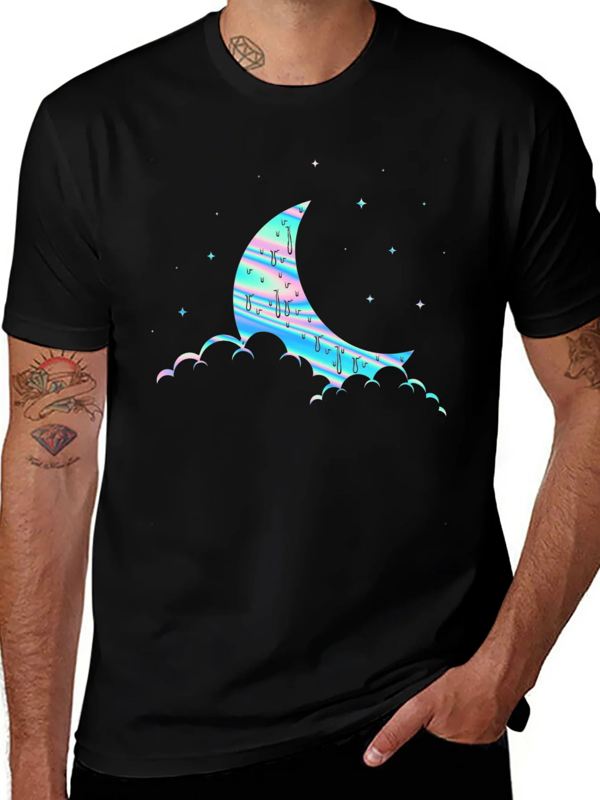 Dreamy Moon Graphic Tee - Black Cotton Blend
