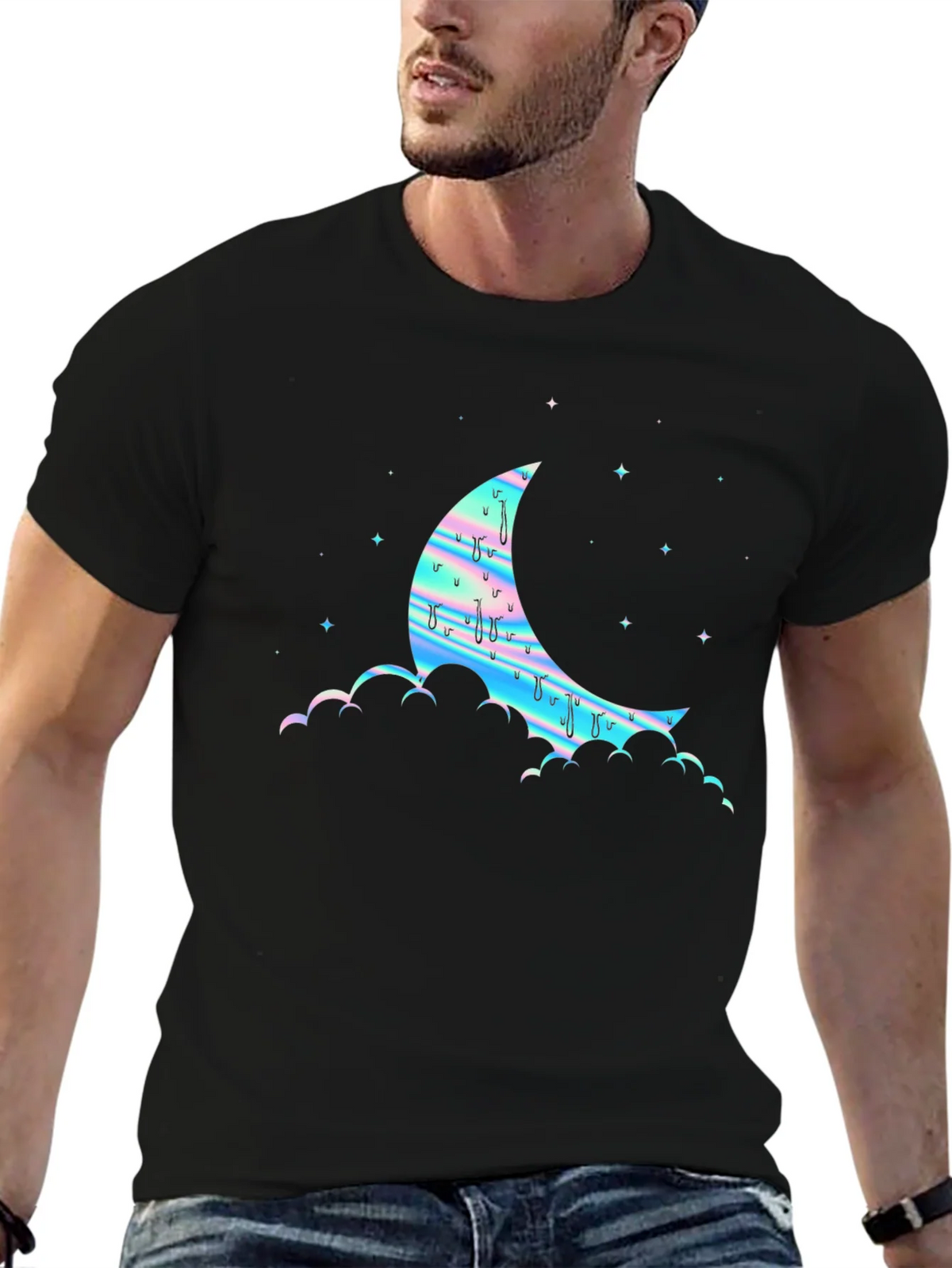 Dreamy Moon Graphic Tee - Black Cotton Blend