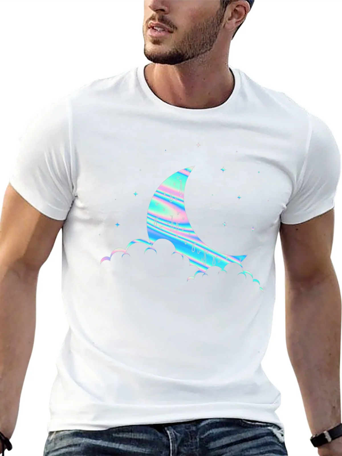 Dreamy Moon Graphic Tee - Black Cotton Blend