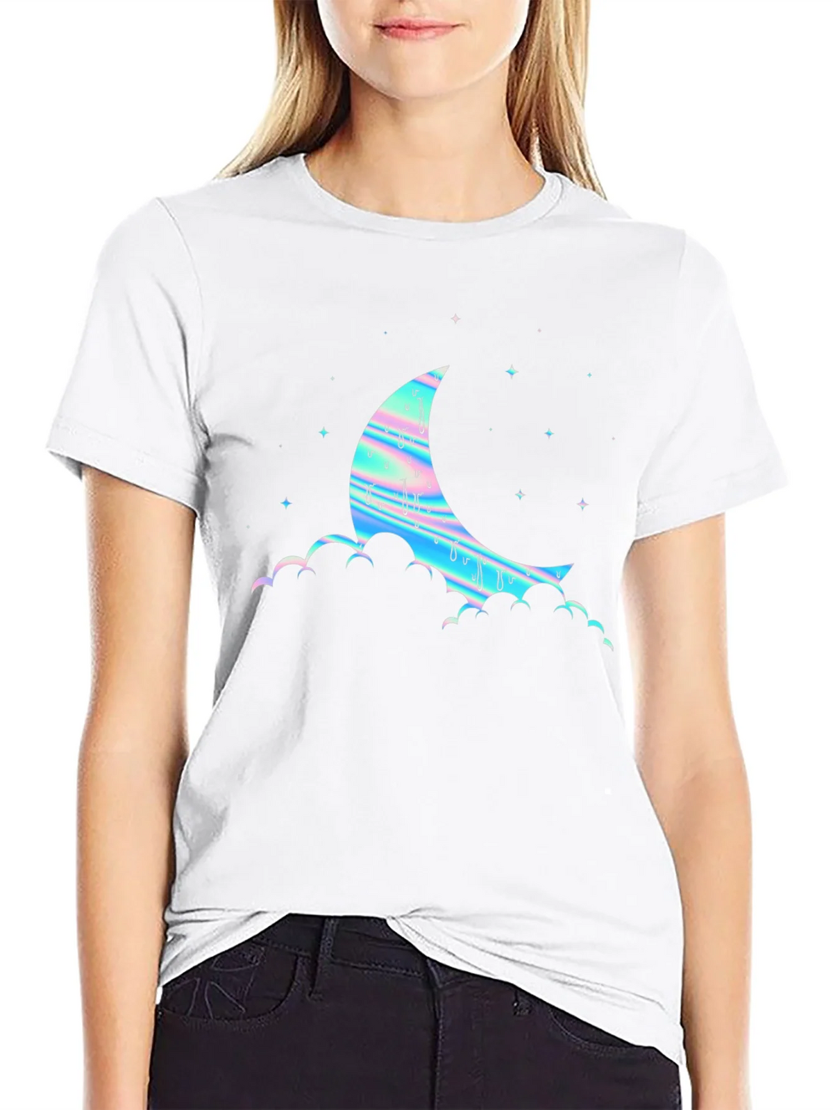 Dreamy Moon Graphic Tee - Black Cotton Blend