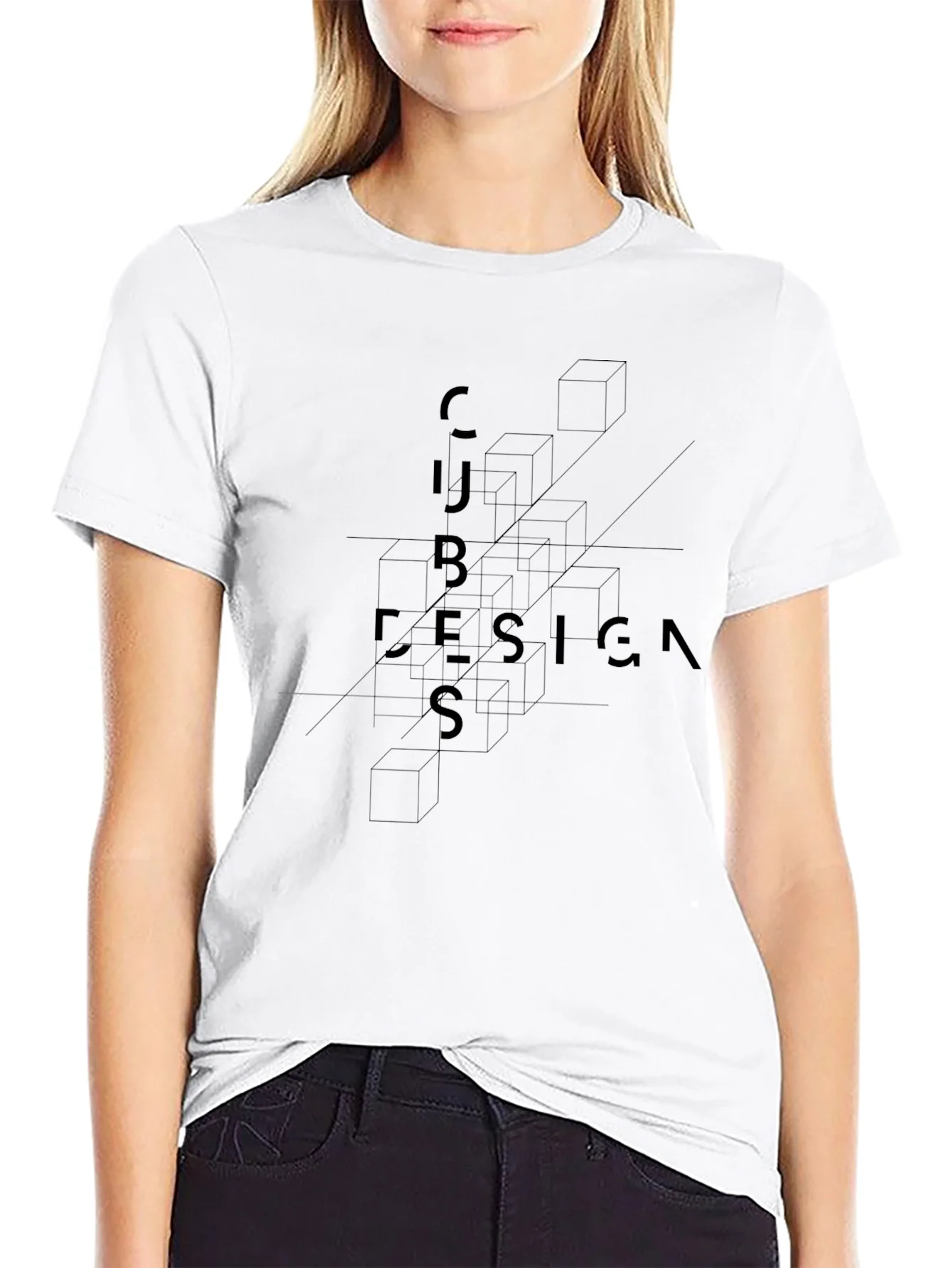 Geometric Cubes Design T-Shirt - Modern Art Tee