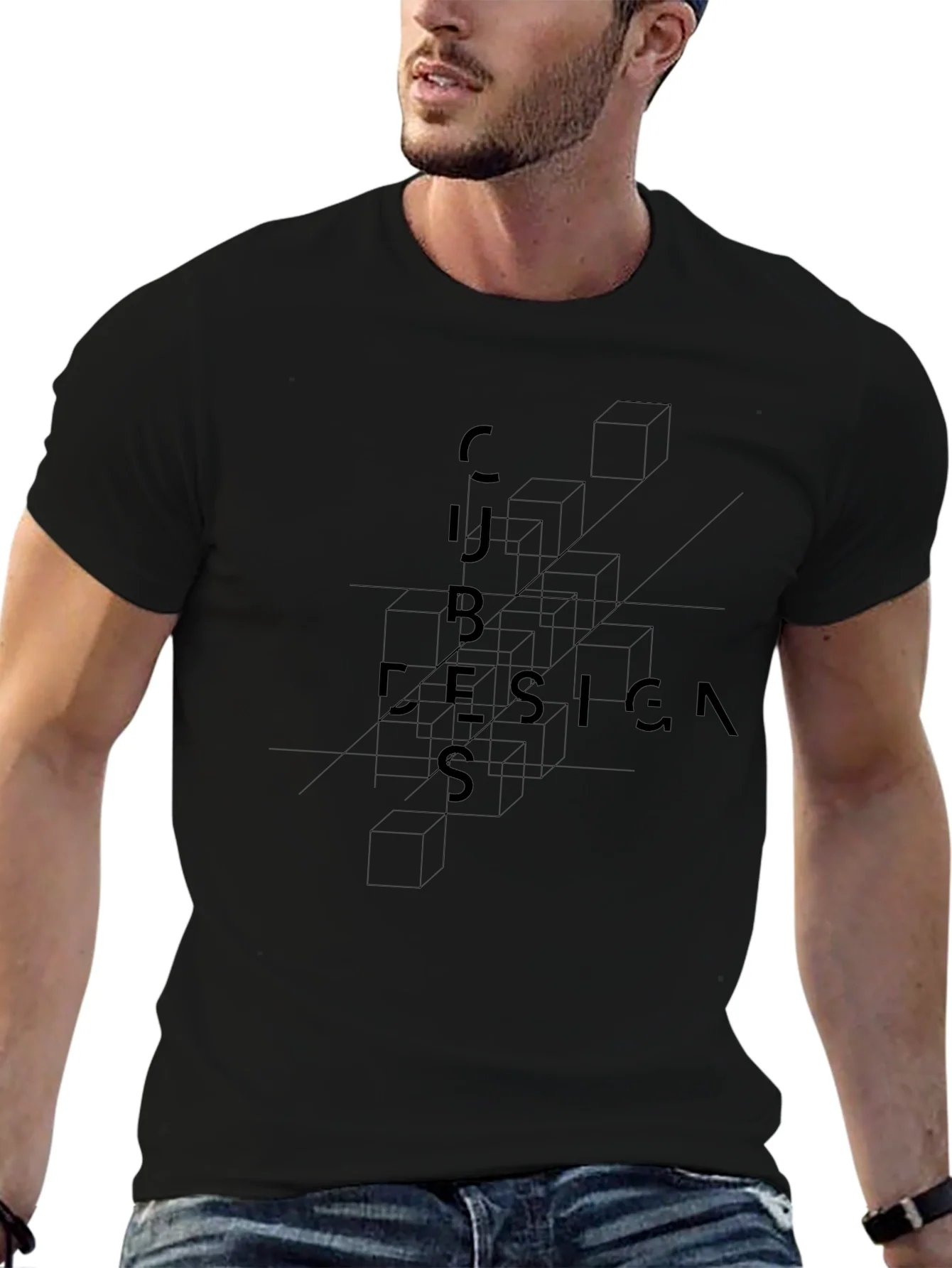 Geometric Cubes Design T-Shirt - Modern Art Tee