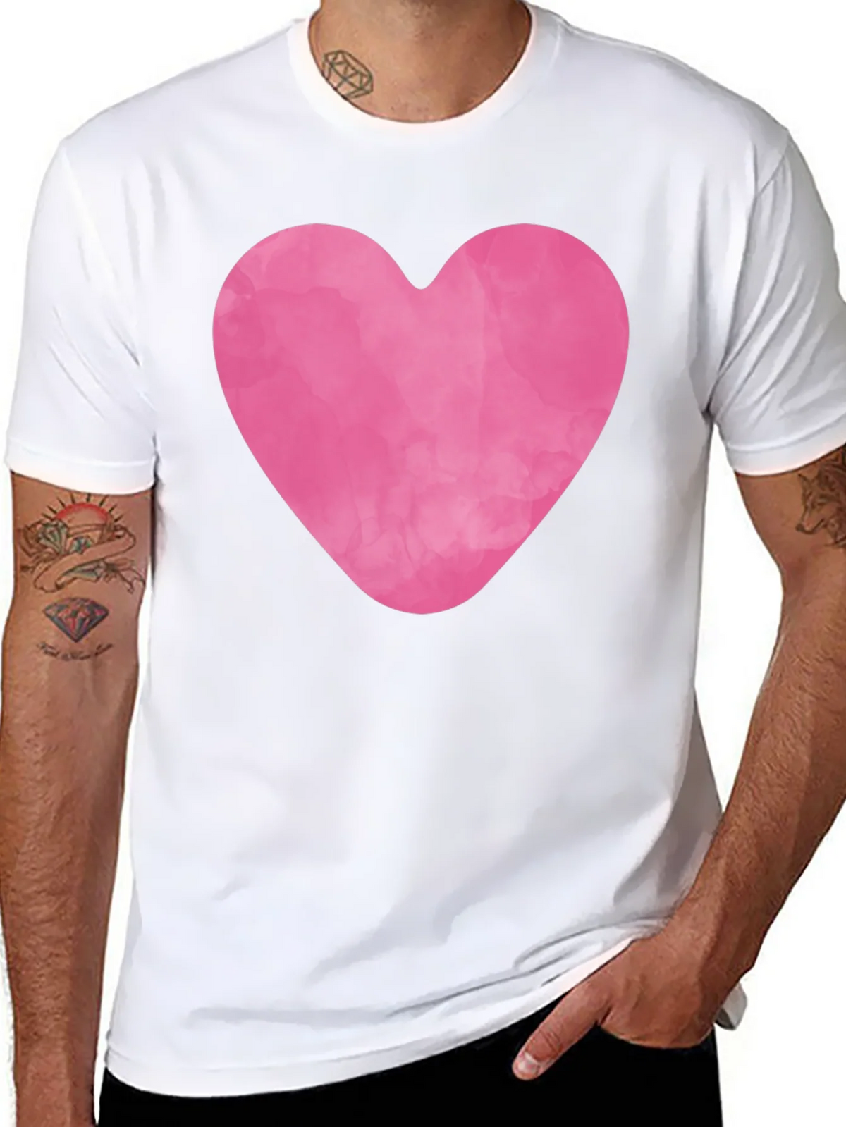 Pink Heart Graphic Black Tee