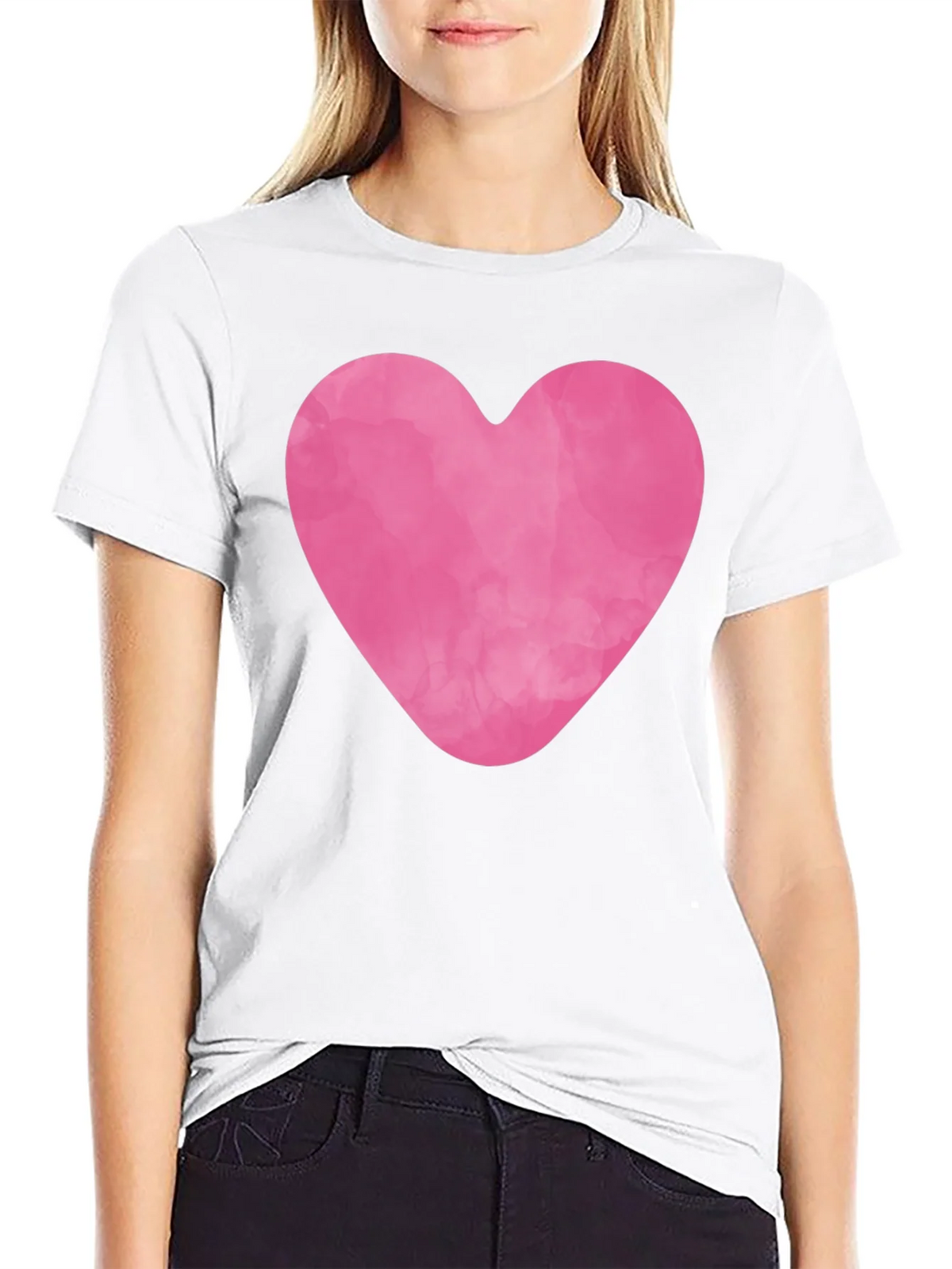 Pink Heart Graphic Black Tee