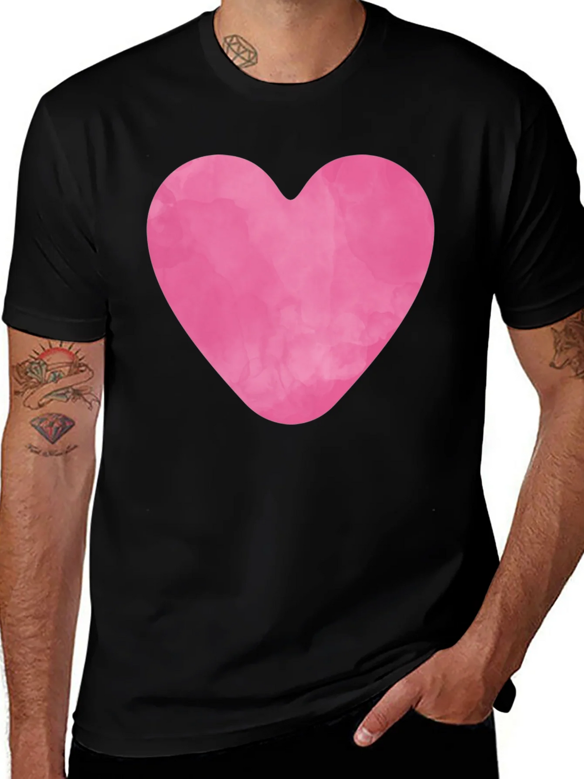 Pink Heart Graphic Black Tee