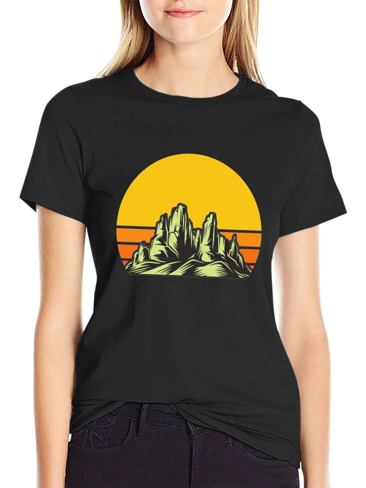Sunset Mountain Graphic Tee - Black