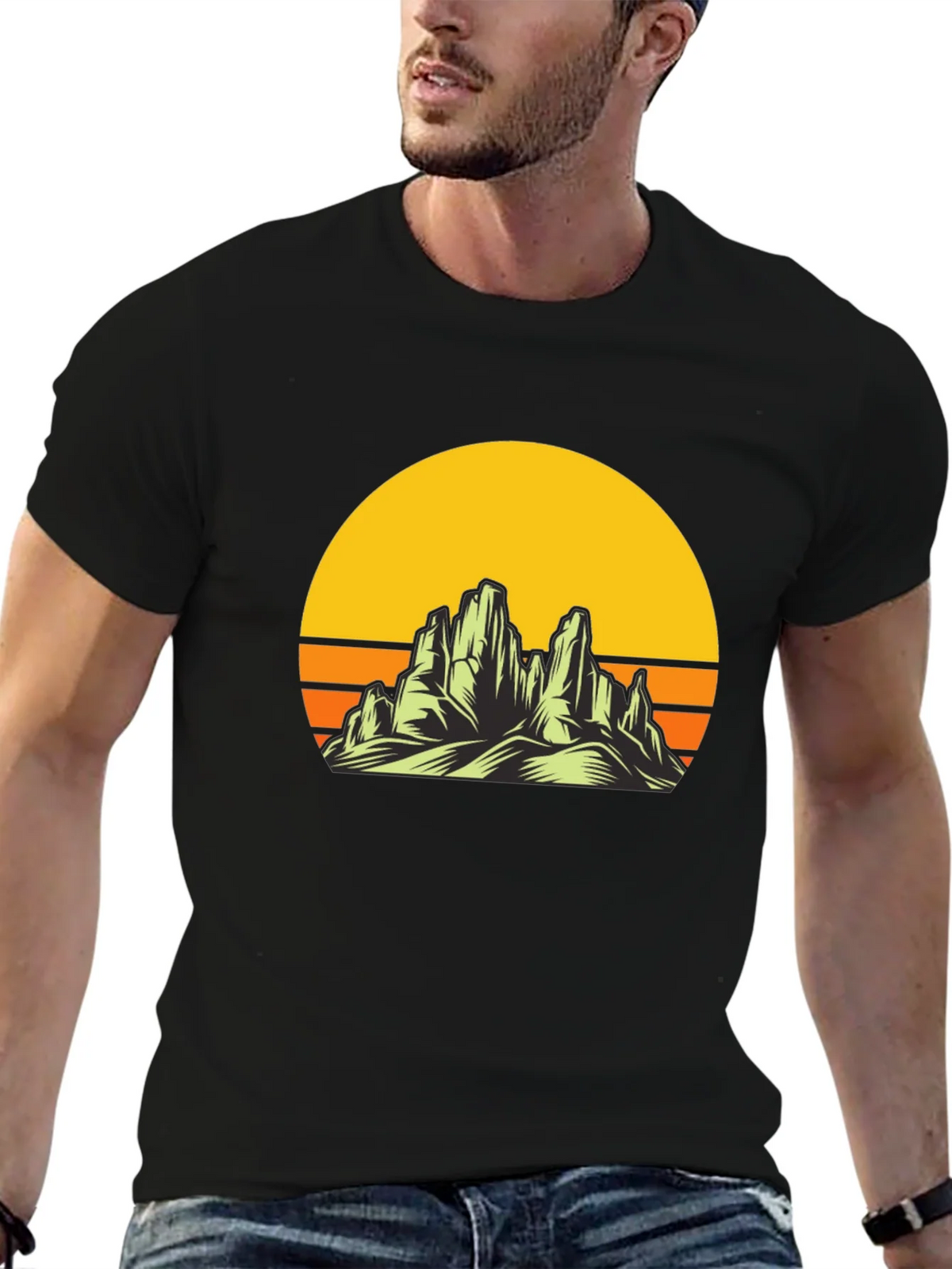 Sunset Mountain Graphic Tee - Black