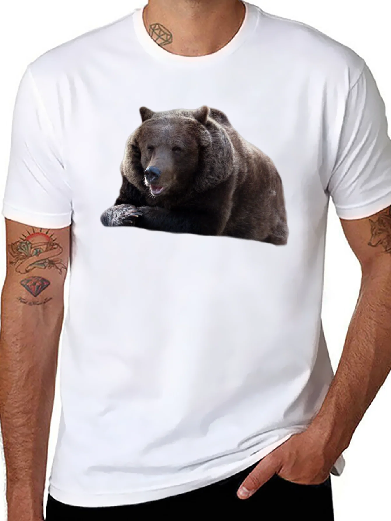 Bear Graphic Tee - Mens Black Cotton T-Shirt