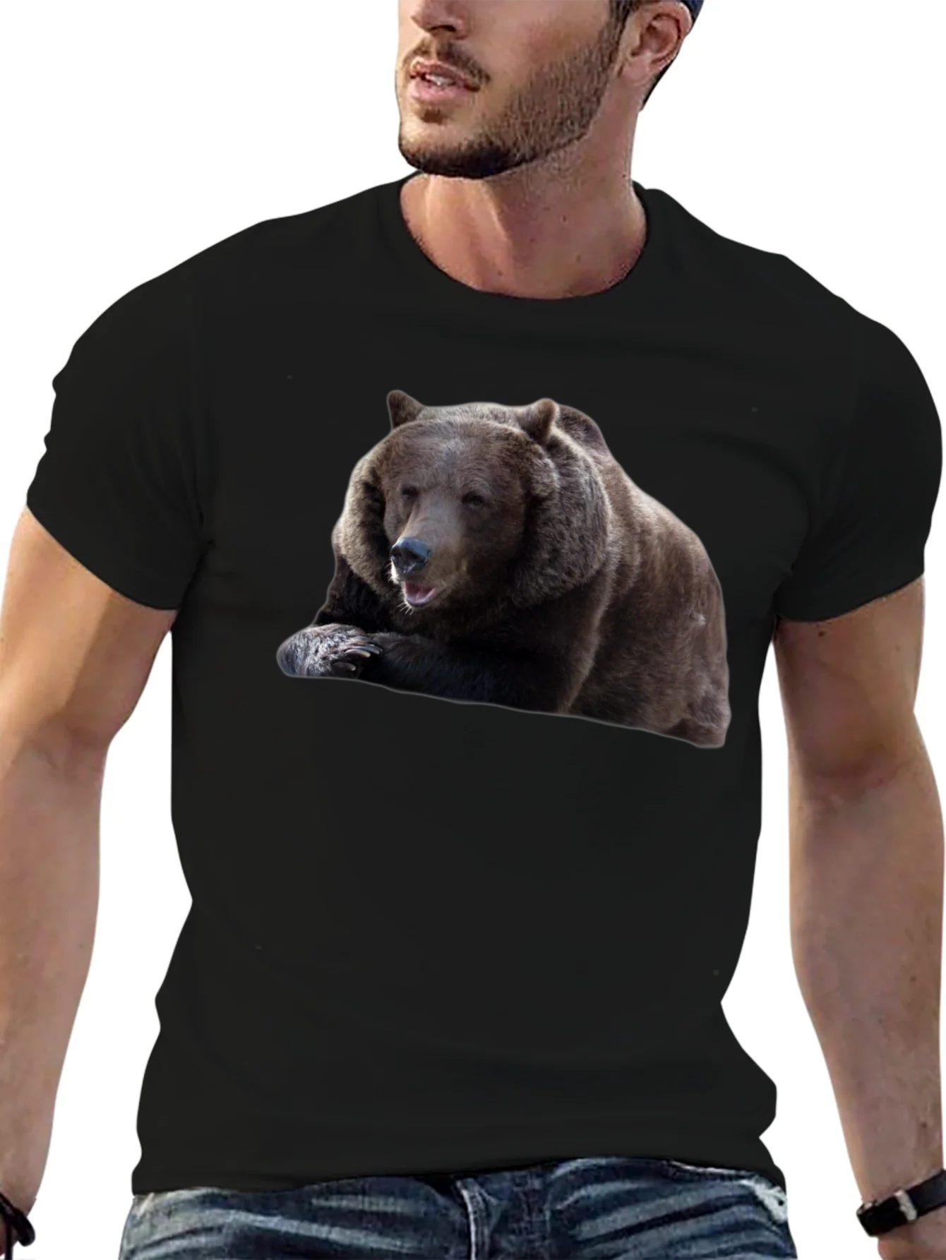 Bear Graphic Tee - Mens Black Cotton T-Shirt