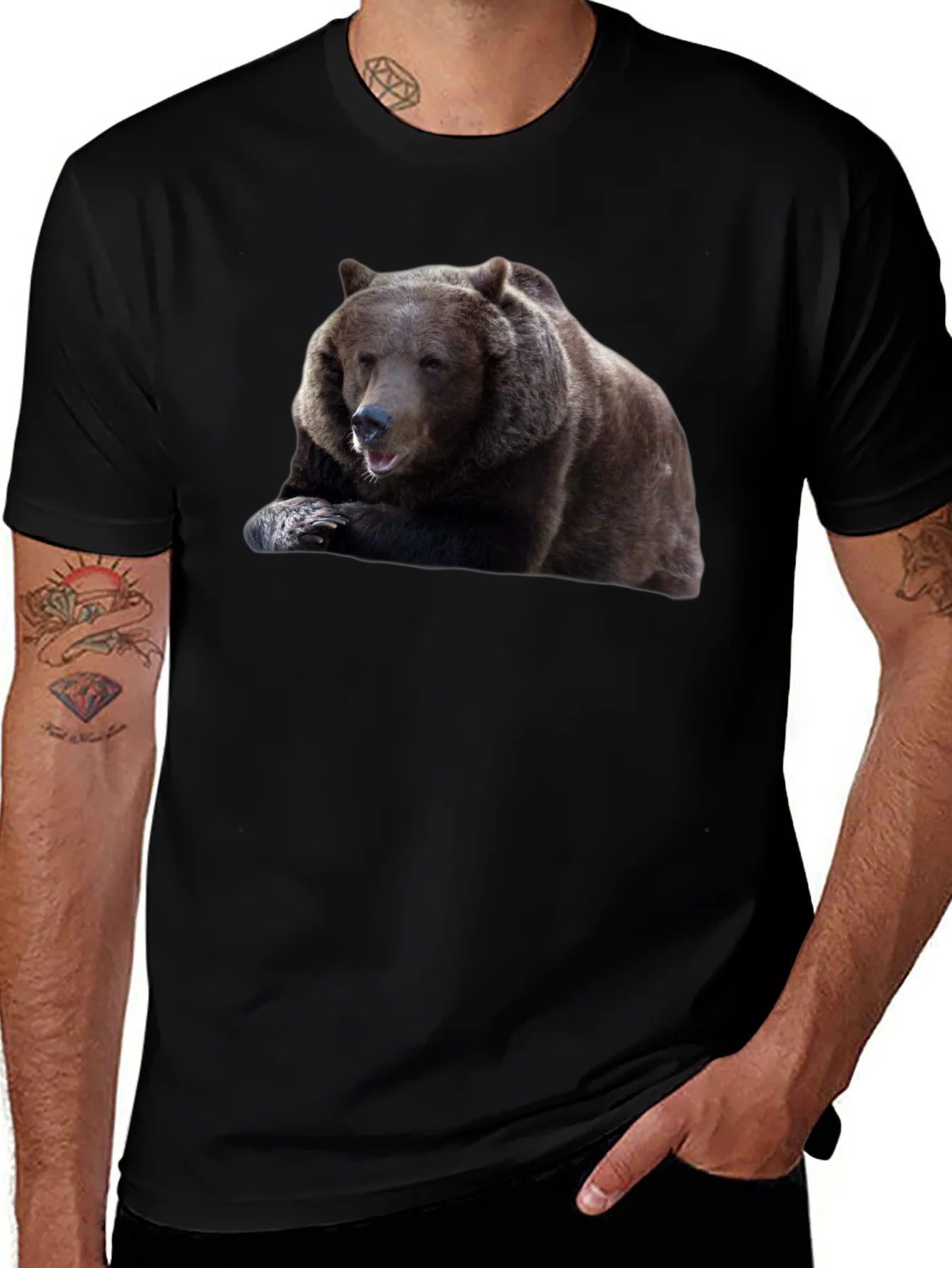 Bear Graphic Tee - Mens Black Cotton T-Shirt
