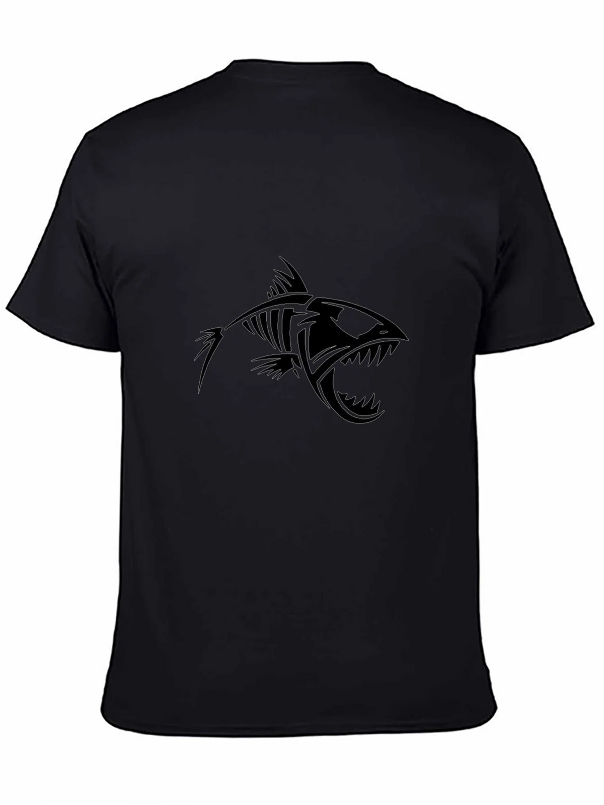 Edgy Fish Skeleton Graphic Black T-Shirt