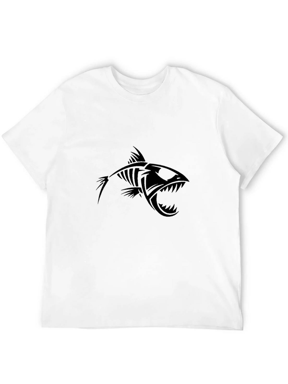 Edgy Fish Skeleton Graphic Black T-Shirt