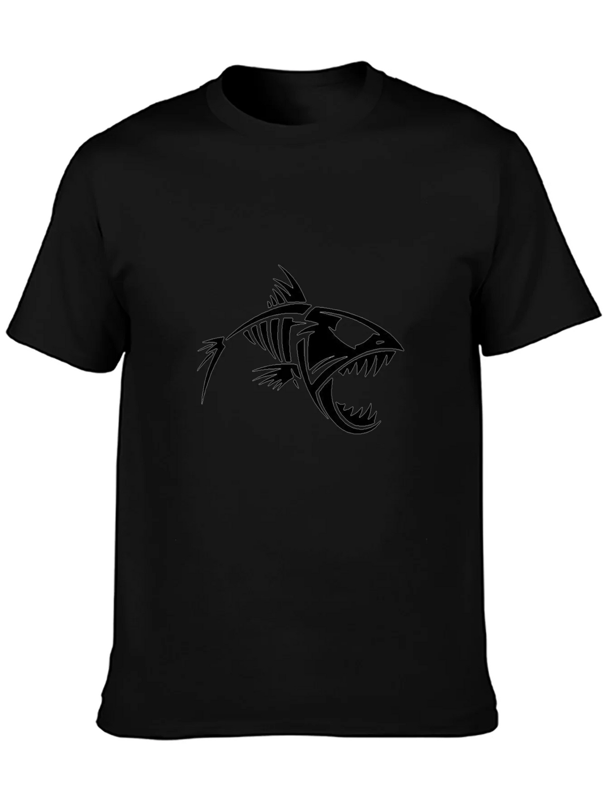 Edgy Fish Skeleton Graphic Black T-Shirt