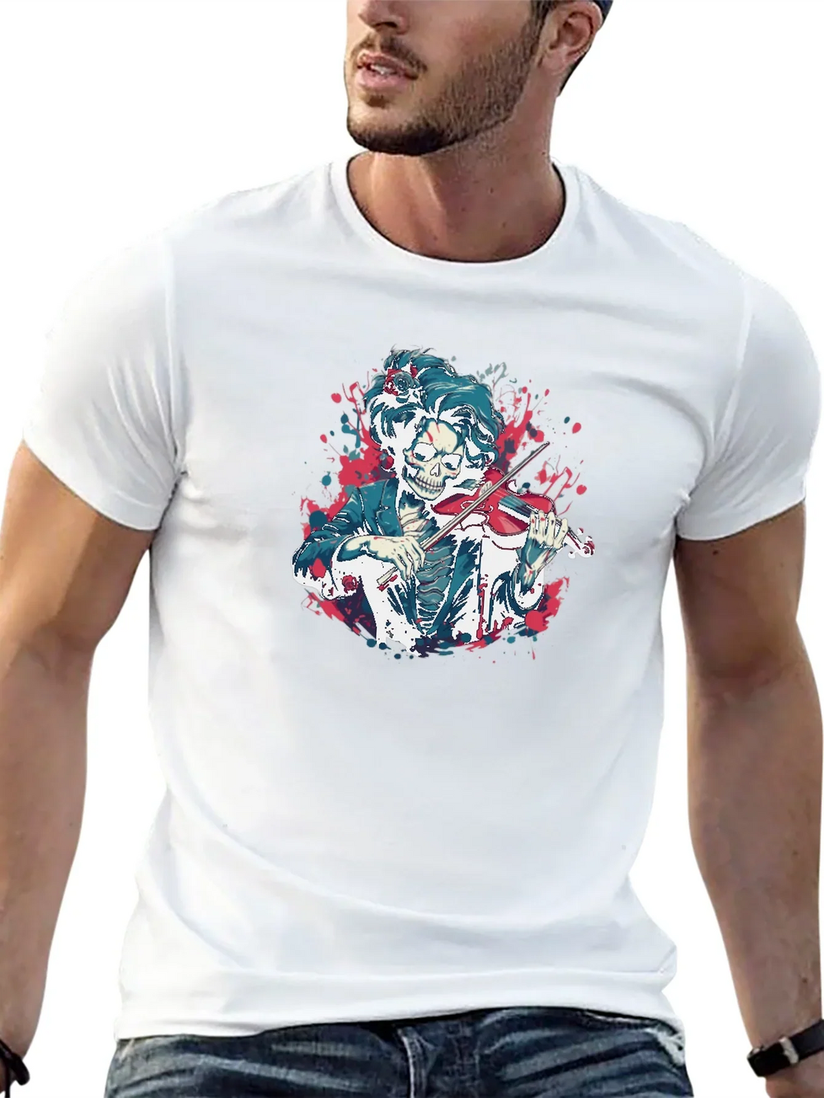 Skeleton Violinist Graphic Tee - Unique Music Lover Shirt