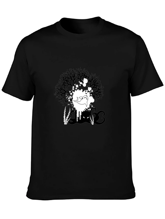 Abstract Graphic Print Tee - Black Casual T-Shirt