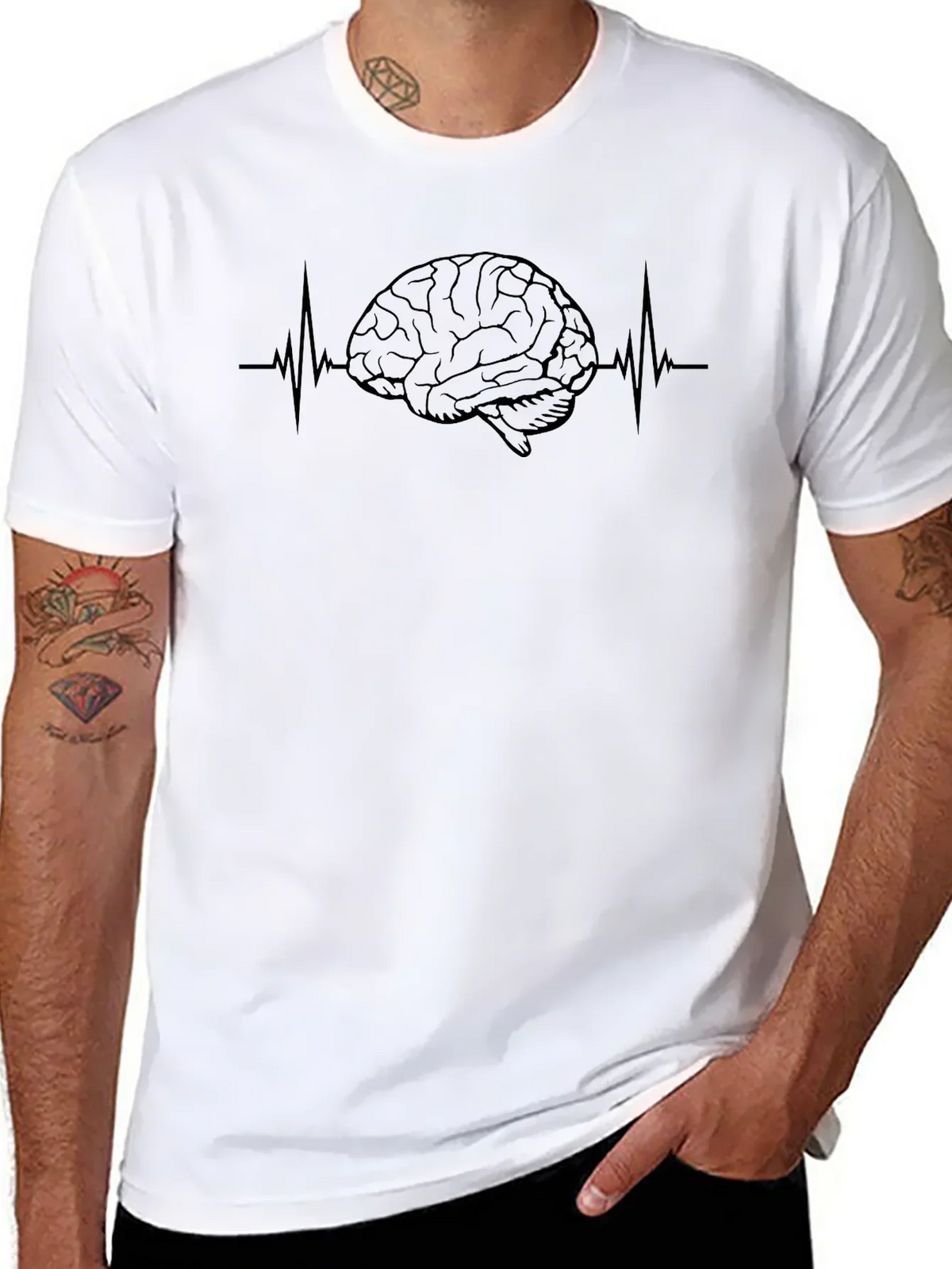 Brain Heartbeat Graphic Tee - Black