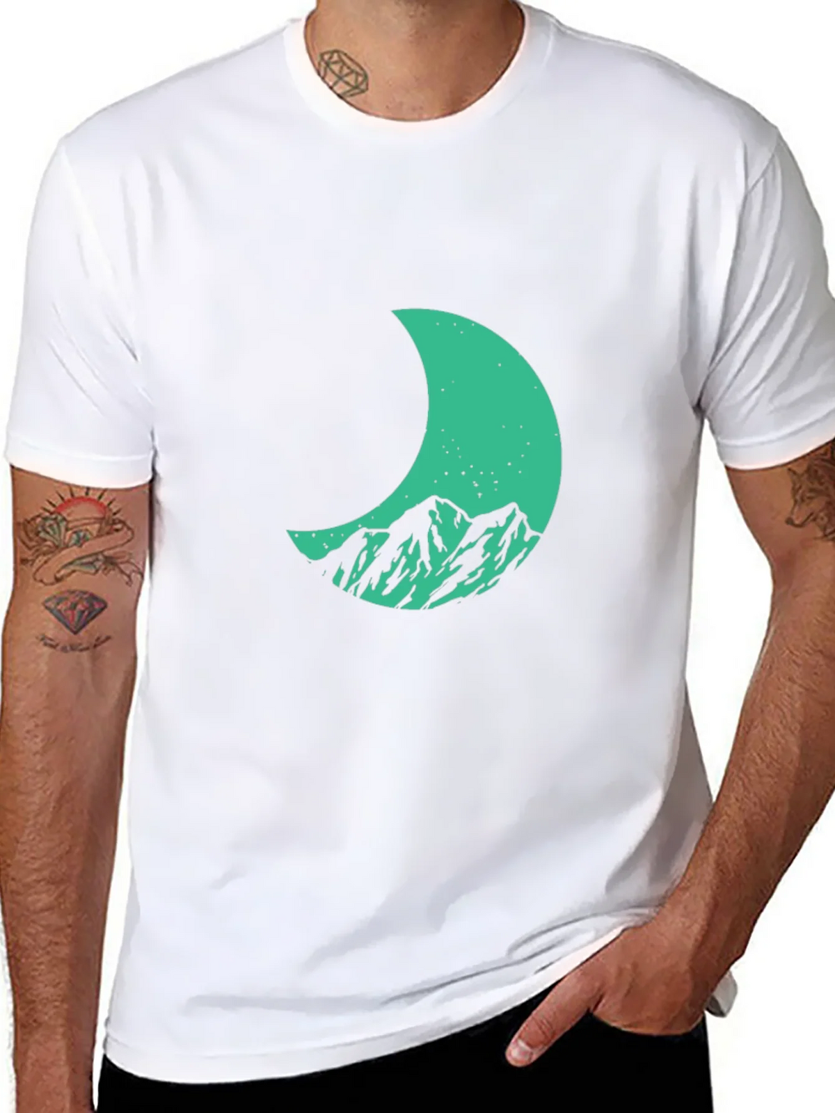 Mountain Moon Graphic Tee - Stylish Black Cotton T-Shirt