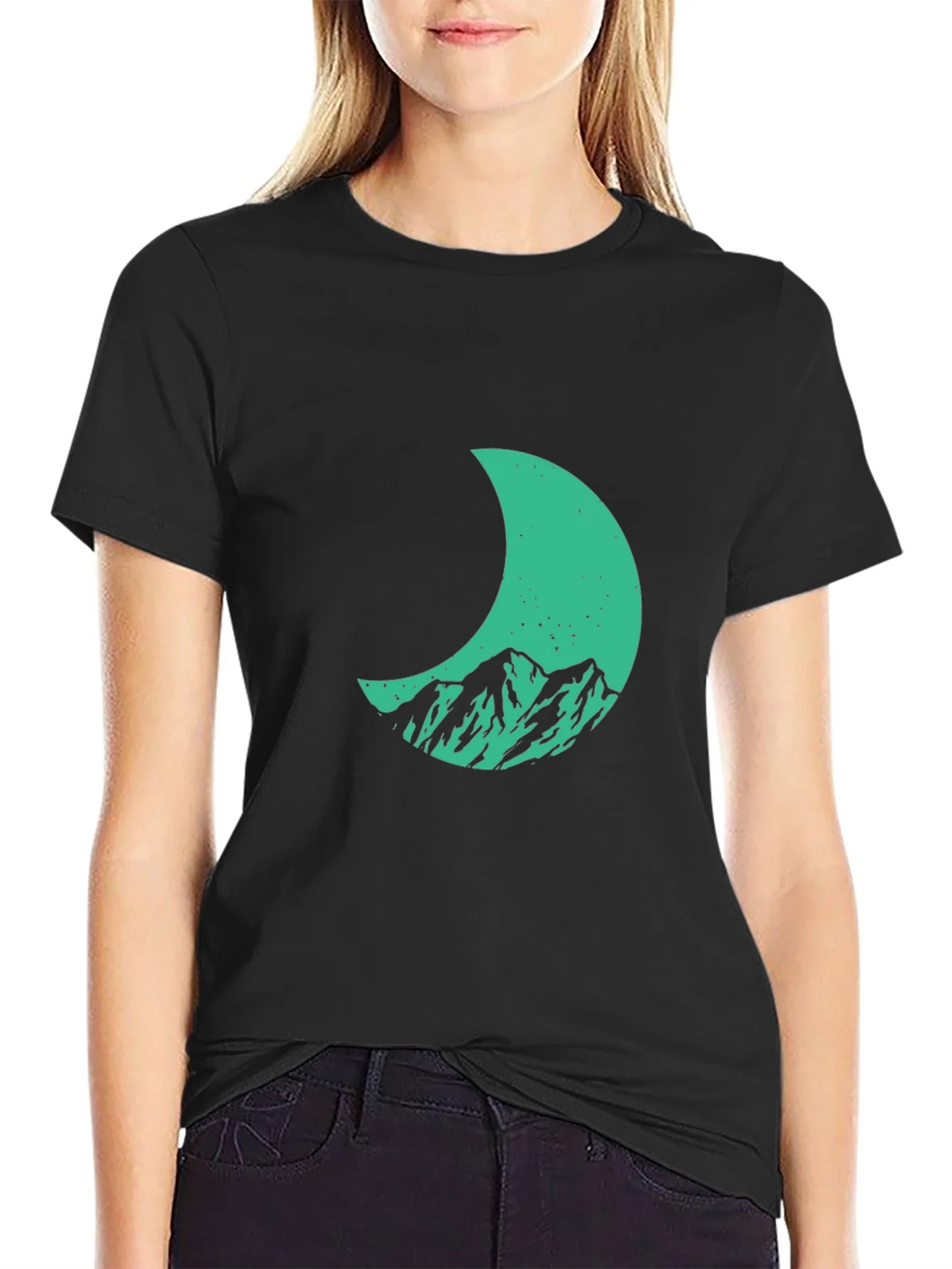 Mountain Moon Graphic Tee - Stylish Black Cotton T-Shirt