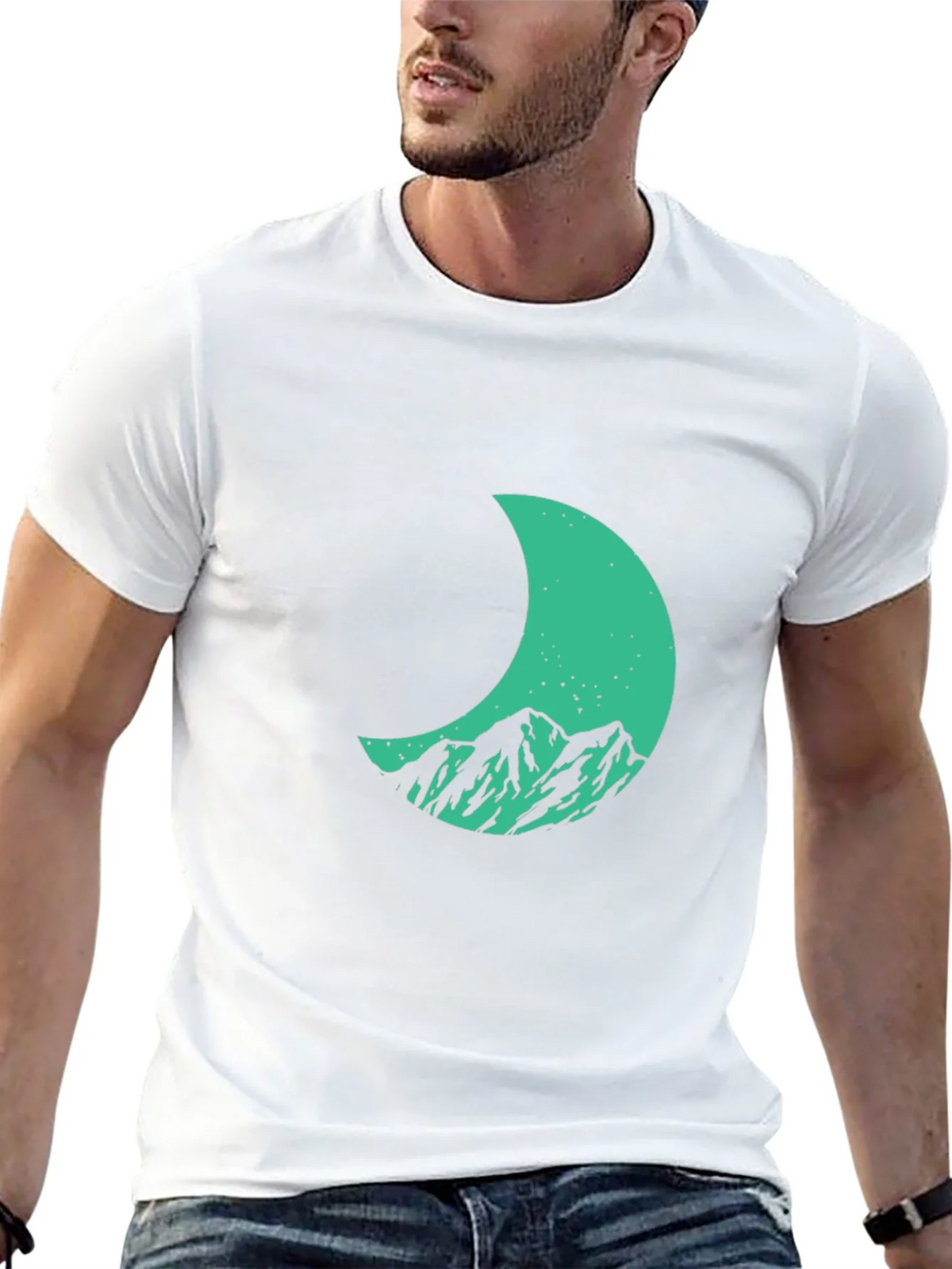 Mountain Moon Graphic Tee - Stylish Black Cotton T-Shirt