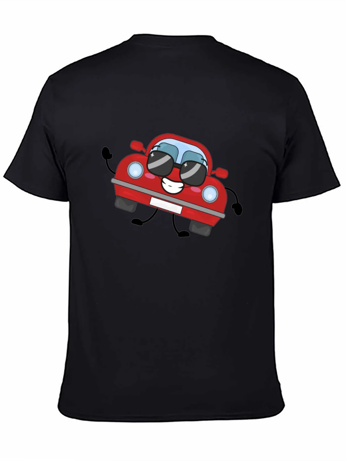 Cartoon Car Graphic T-Shirt - Black Cotton Tee