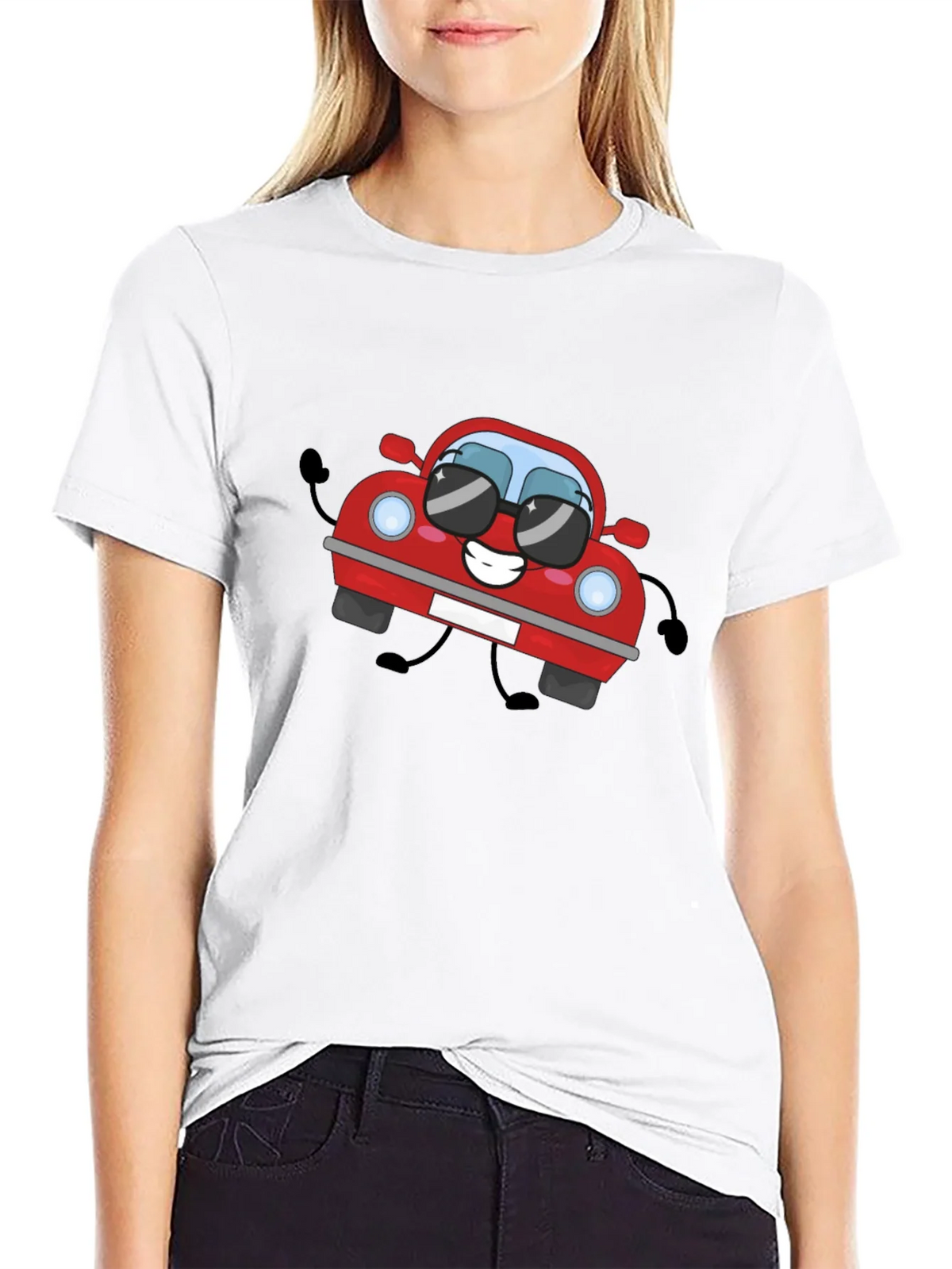 Cartoon Car Graphic T-Shirt - Black Cotton Tee