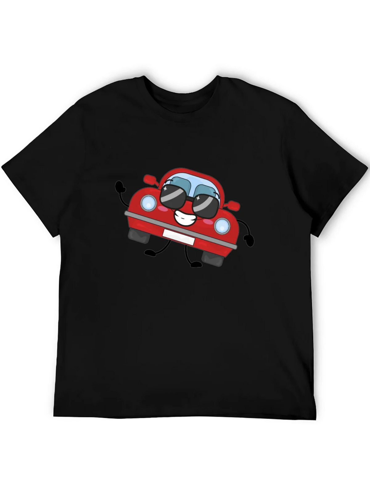 Cartoon Car Graphic T-Shirt - Black Cotton Tee