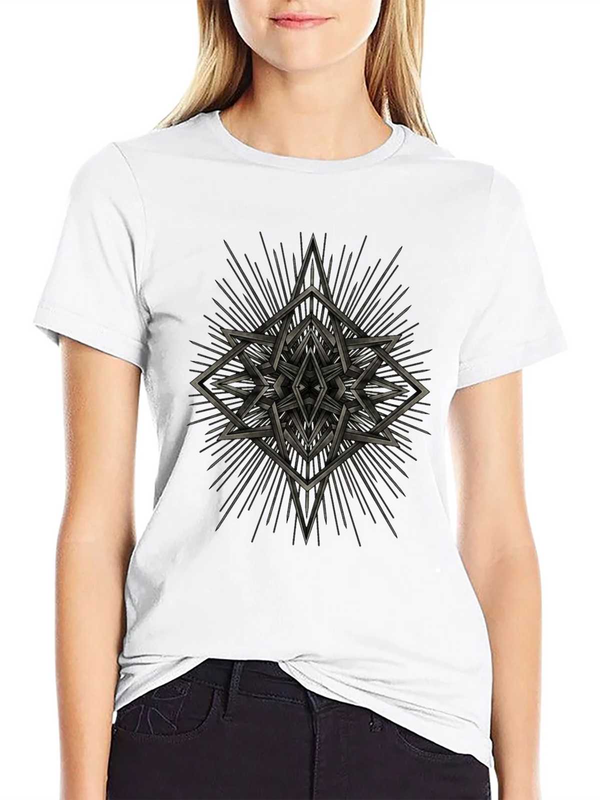 Geometric Starburst Graphic Tee - Black