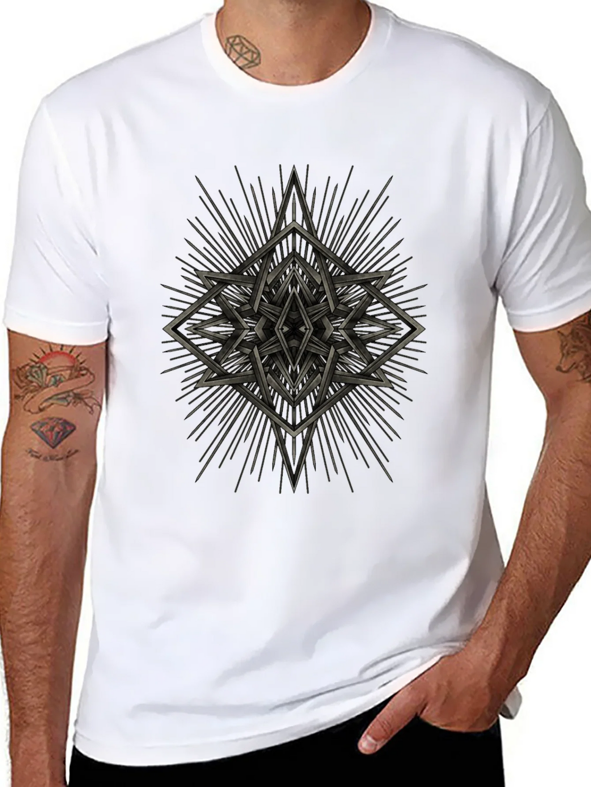 Geometric Starburst Graphic Tee - Black