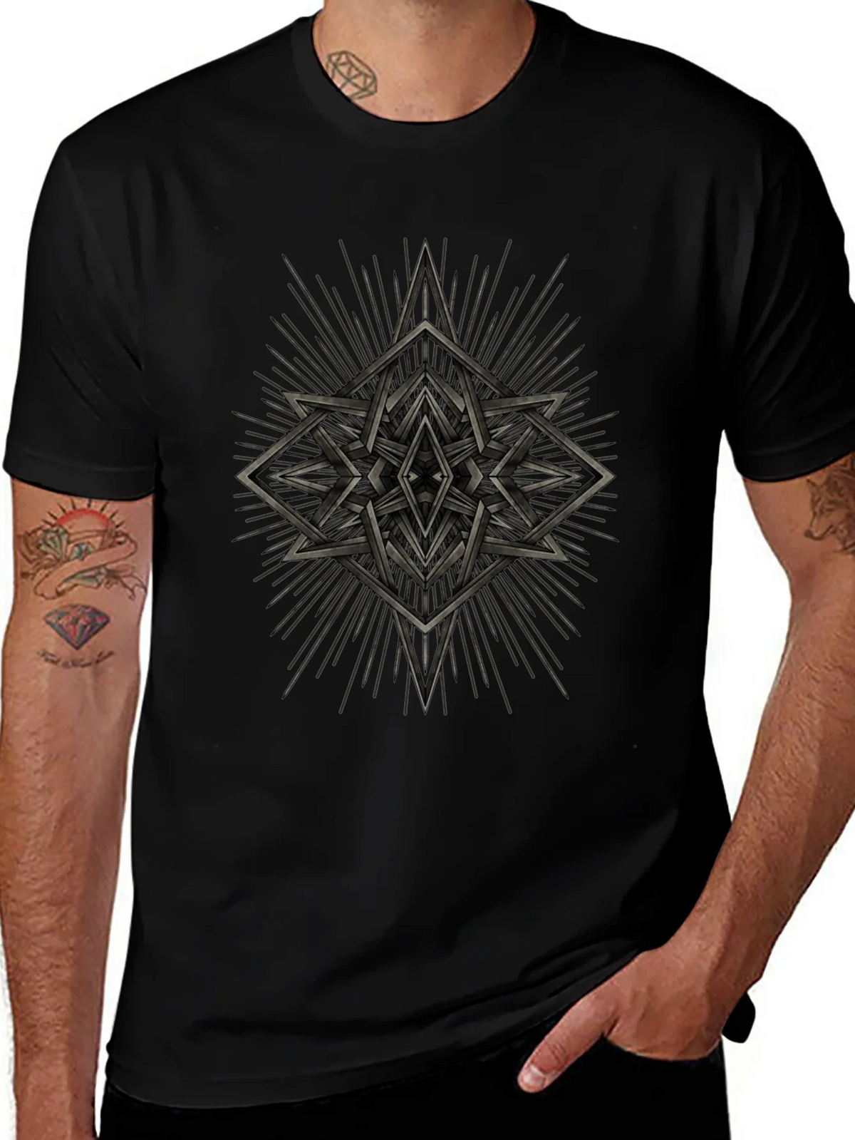 Geometric Starburst Graphic Tee - Black