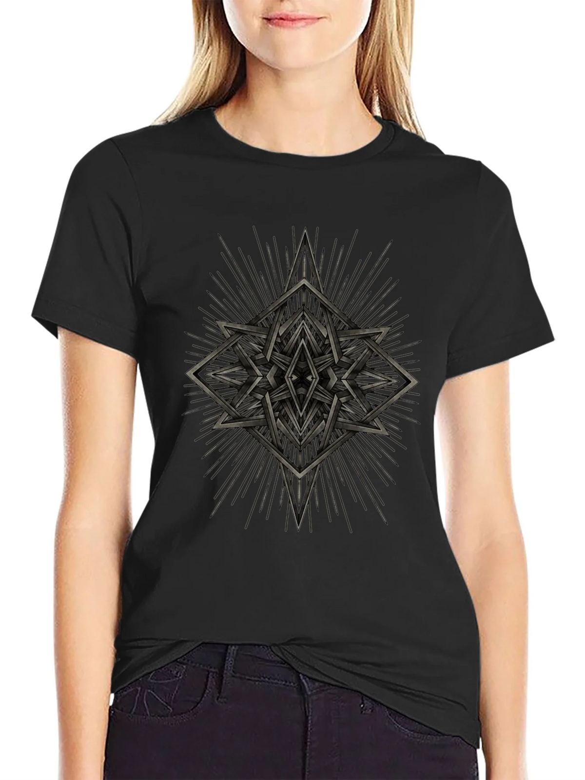 Geometric Starburst Graphic Tee - Black